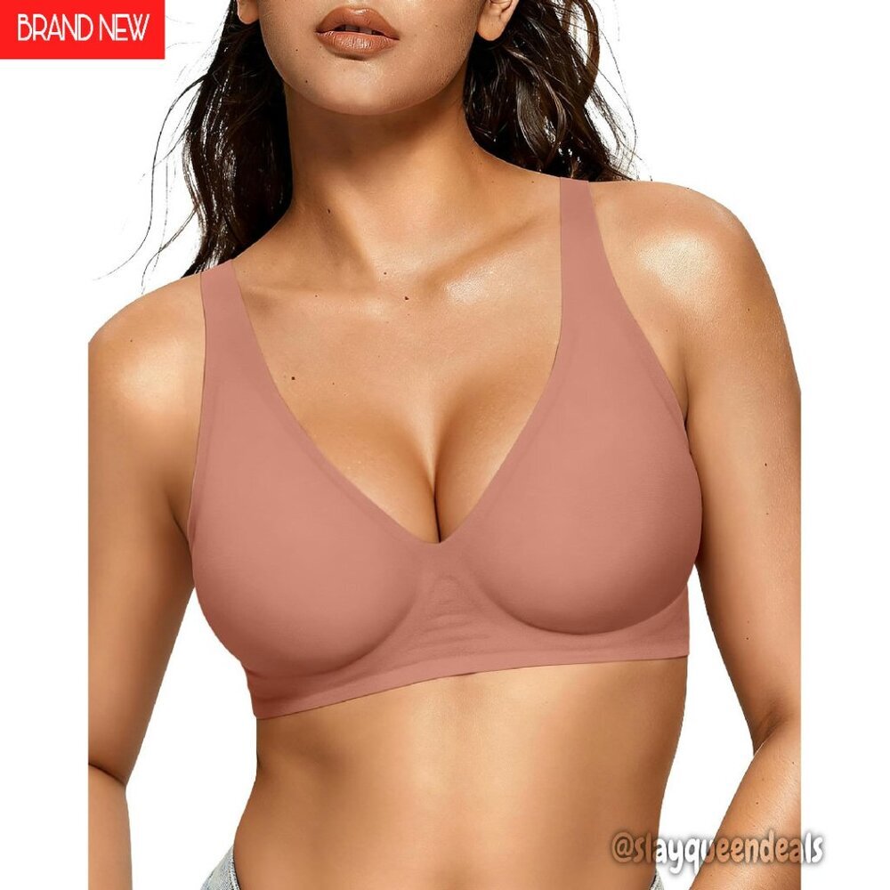 Wireless Plunge Bra Seamless Support Push Up Bralette Deep V Neck